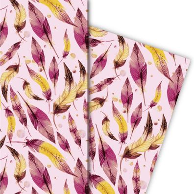 Elegantes Geschenkpapier mit Federn, rosa - G4875, 32 x 48cm