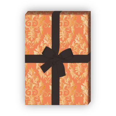 Elegantes Geschenkpapier mit feierlichem Damast Muster, apricot - G10241, 32 x 48cm