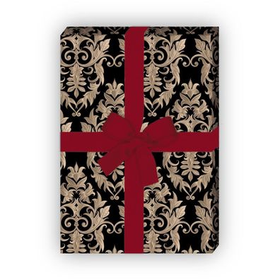 Elegantes Geschenkpapier mit feierlichem Damast Muster, schwarz - G10239, 32 x 48cm
