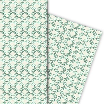 Elegantes Geschenkpapier mit floralem Muster in grün - G6282, 32 x 48cm