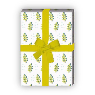 Elegantes Geschenkpapier mit grafisch reduzierten Blättern auf weiß - G7543, 32 x 48c