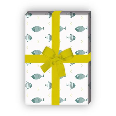 Elegantes Geschenkpapier mit grafisch reduzierten Fischen auf weiß - G7542, 32 x 48cm
