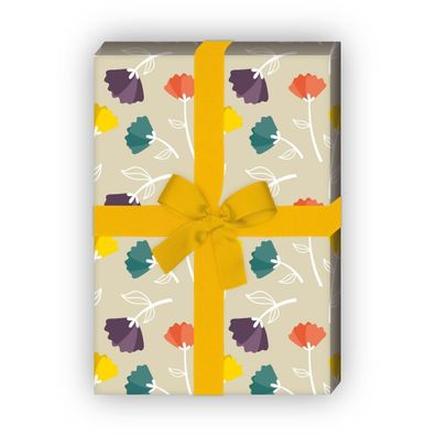 Elegantes Geschenkpapier mit grafischen Streu-Blumen, beige - G8084, 32 x 48cm