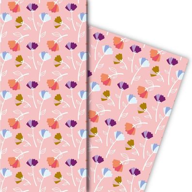Elegantes Geschenkpapier mit grafischen Streu-Blumen, rosa - G8086, 32 x 48cm