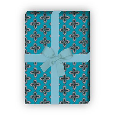 Elegantes Geschenkpapier mit Paisley Blüten, blau rosa - G11502, 32 x 48cm