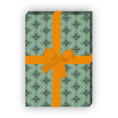 Elegantes Geschenkpapier mit Paisley Blüten, grün blau - G11500, 32 x 48cm