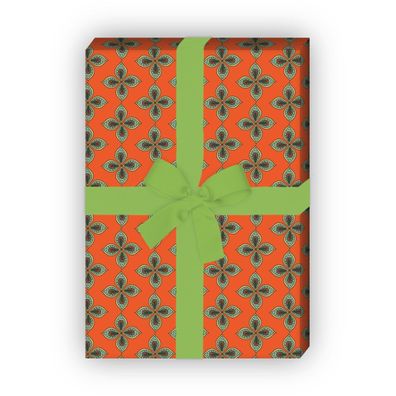 Elegantes Geschenkpapier mit Paisley Blüten, orange - G11499, 32 x 48cm