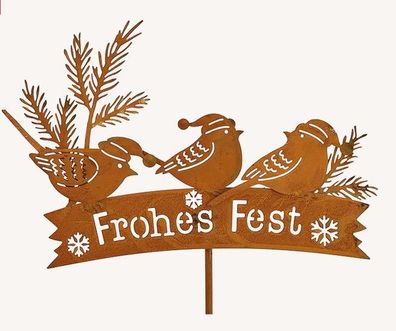 Stecker Schild Wintervogel Dekor Frohes Fest rostig Finish Weihnachtsdekoration Deko