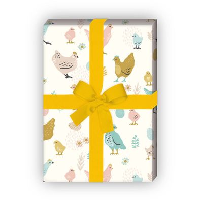 Lustiges Hühner Geschenkpapier mit Küken und Eiern, beige - G11639, 32 x 48cm