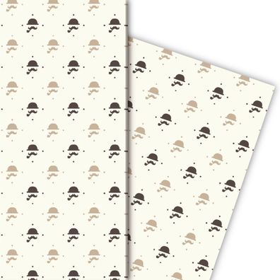 Lustiges Moustache Geschenkpapier à la Sherlock Holmes auf beige - G5132, 32 x 48cm