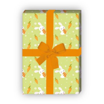 Lustiges Oster Geschenkpapier mit Osterhasen und Karotten grün - G11858, 32 x 48cm