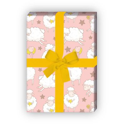 Lustiges Schäfchen Geschenkpapier mit Sternen, Dekorpapier, rosa - G11880, 32 x 48cm