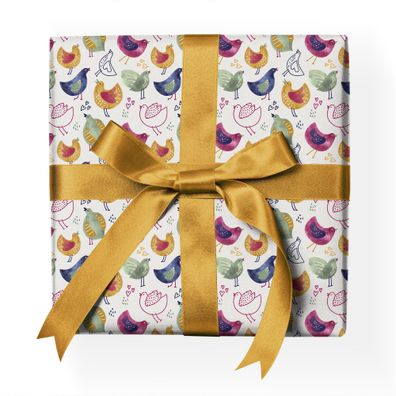 Lustiges Vogel Geschenkpapier: Retro Geschenkpapier, mit bunten Vögeln - G23002, 32 x
