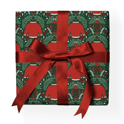 Lustiges Weihnachts Geschenkpapier mit Weihnachts-Pulli Muster, grün rot - G22152