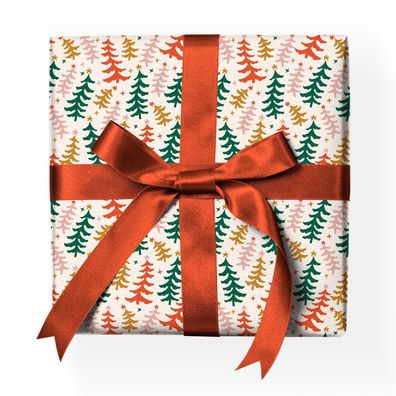 Lustiges Weihnachts-Fröhliches Geschenkpapier mit bunten Tannen, rot grün - G22144