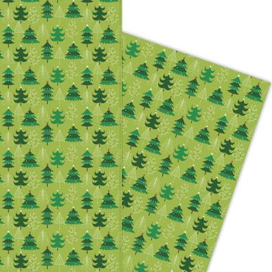 Lustiges Weihnachtsbaum Geschenkpapier mit Weihnachtskugeln auf grün - G5940, 32 x 48