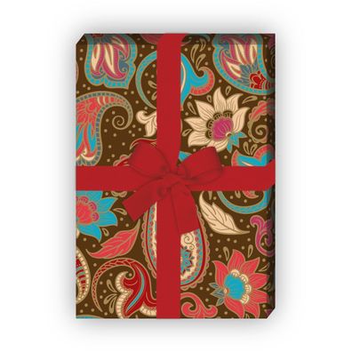 Märchenhaftes Geschenkpapier zum Einpacken mit Paisley Muster, braun - G10251, 32 x 4