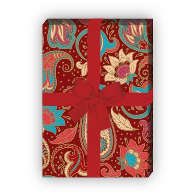 Märchenhaftes rotes Geschenkpapier zum Einpacken mit Paisley Muster - G10250, 32 x 48