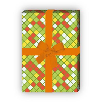 Modernes Designer Geschenkpapier, Dekorpapier mit 70er Jahre Farben, grün, - G8690,