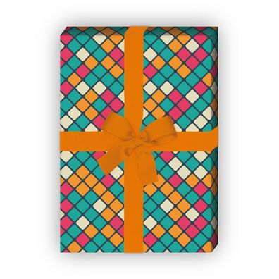 Modernes Designer Geschenkpapier, Dekorpapier mit 70er Jahre Farben, orange - G8691,