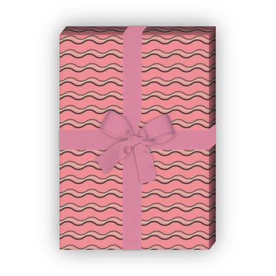 Modernes Geschenkpapier mit Wellen Linien, rosa, universal Packpapier - G8558, 32 x 4