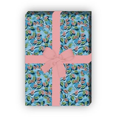 Modernes Geschenkpapier zum Einpacken mit edler Laub Ranke, hellblau - G10266, 32 x 4
