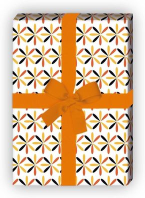 Modernes grafisches Geschenkpapier mit Blumen Mosaik, gelb - G8147, 32 x 48cm