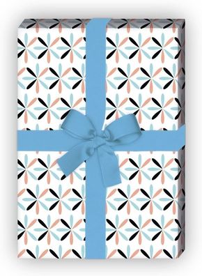 Modernes grafisches Geschenkpapier mit Blumen Mosaik, hellblau - G8146, 32 x 48cm