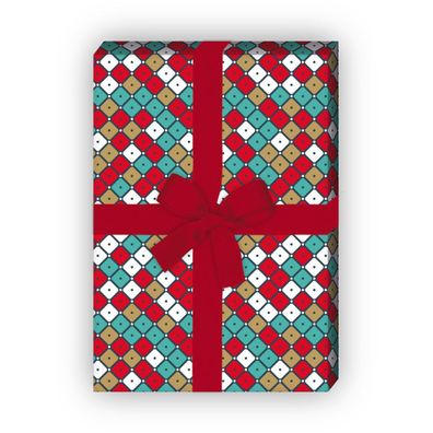 Modernes Mosaik Geschenkpapier mit Kacheln in Retro Farben, rot, - G8704, 32 x 48cm
