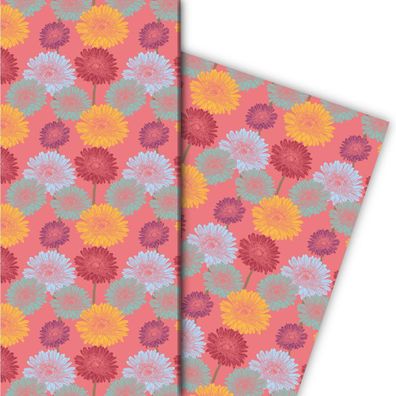 Modernes Sommer Blumen Geschenkpapier für liebevolle Geschenke, rosa - G10121, 32 x 4
