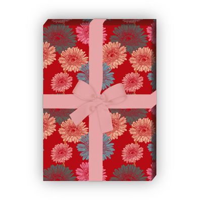 Modernes Sommer Blumen Geschenkpapier für liebevolle Geschenke, rot - G10120, 32 x 48