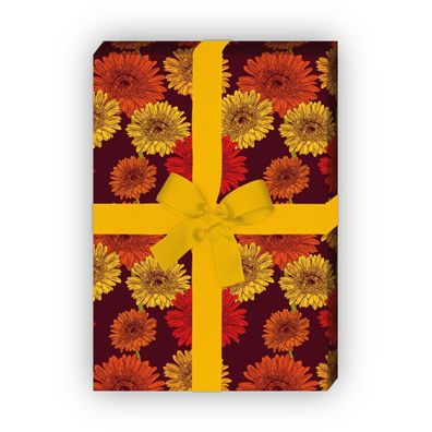 Modernes Sommer Blumen Geschenkpapier, dunkel rot - G10119, 32 x 48cm