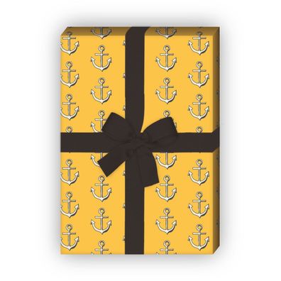 Nautisches Geschenkpapier für liebevolle Geschenke mit Ankern, gelb - G8162, 32 x 48c