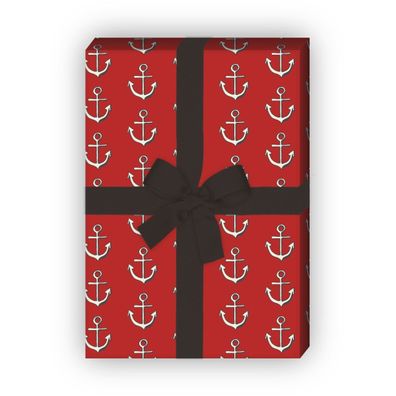 Nautisches Geschenkpapier für liebevolle Geschenke mit Ankern, rot - G8164, 32 x 48cm