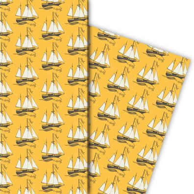 Nautisches Geschenkpapier für liebevolle Geschenke mit Segelbooten, gelb - G8159