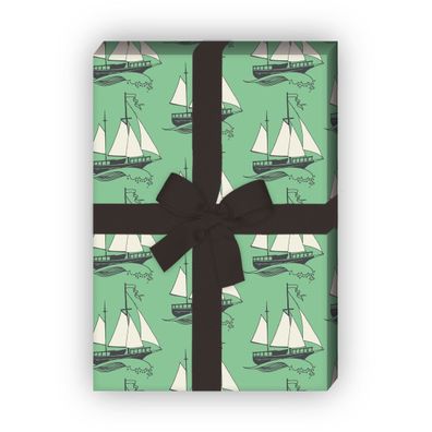 Nautisches Geschenkpapier für liebevolle Geschenke mit Segelbooten, grün - G8160