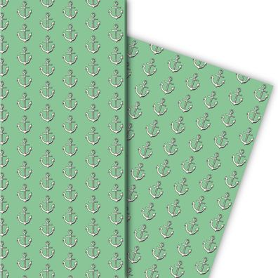 Nautisches Geschenkpapier für tolle Geschenke mit Ankern, grün - G8163, 32 x 48cm