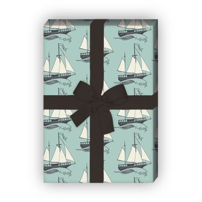 Nautisches Geschenkpapier für tolle Geschenke mit Segelbooten, hellblau - G8158, 32 x