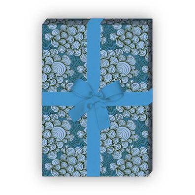 Nautisches Geschenkpapier Set mit gemalten Wellen Wolken, blau - G8546, 32 x 48cm