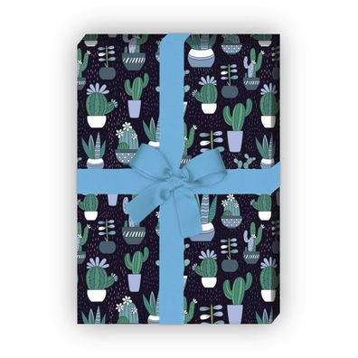 Nettes Kaktus Geschenkpapier mit Kakteen auf blau - G7603, 32 x 48cm