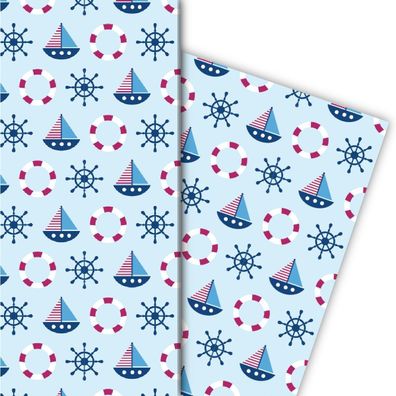 Nettes Kinder Geschenkpapier mit Booten, hellblau - G4844, 32 x 48cm