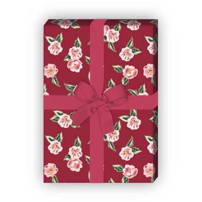 Nettes Streu Blüten Geschenkpapier Set, Dekorpapier, Musterpapier, rot - G8619, 32 x