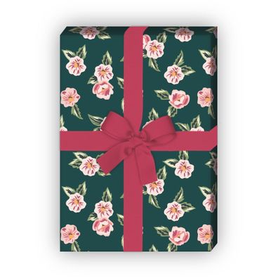 Nettes Streu Blüten Geschenkpapier Set, grün - G8618, 32 x 48cm