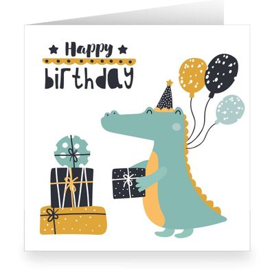 Niedliche Krokodil Geburtstagskarte mit Luftballon innen weiß: Happy Birthday - 1 Q12