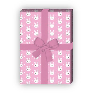 Niedliches Baby Geschenkpapier mit kleinen Häschen auf rosa - G7678, 32 x 48cm