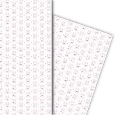 Niedliches Baby Geschenkpapier mit kleinen Häschen auf weiß - G7679, 32 x 48cm