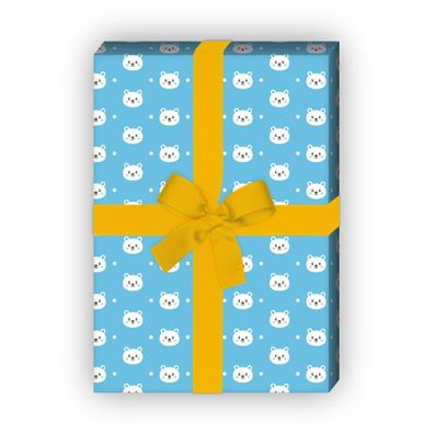 Niedliches Baby Geschenkpapier mit kleinen Teddybären auf hellblau - G7676, 32 x 48cm