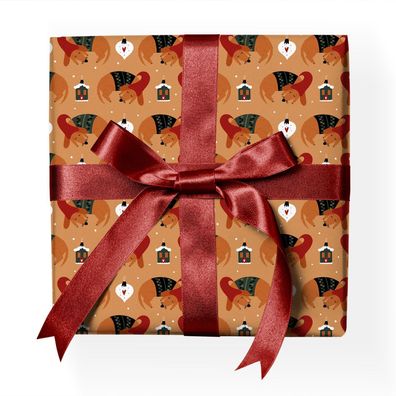 Niedliches Hunde Weihnachts Geschenkpapier mit schlafendem Weihnachts Hund und Herzen