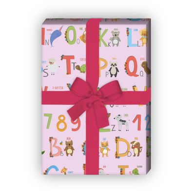 Niedliches Kinder Geschenkpapier mit englischem Alphabet auf rosa - G7666, 32 x 48cm