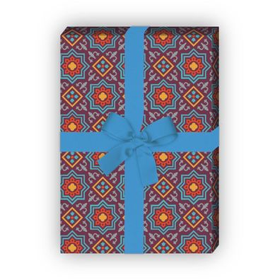 Orientalisches Geschenkpapier Set mit Sternen Mosaik, lila - G8412, 32 x 48cm